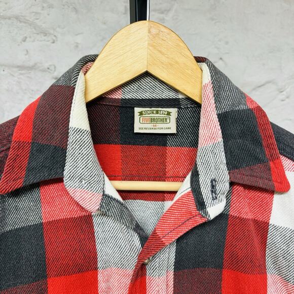 Vintage Five Brother Shirt Mens Medium Red Black Buffalo Plaid Flannel Made USA - Picture 2 of 7
